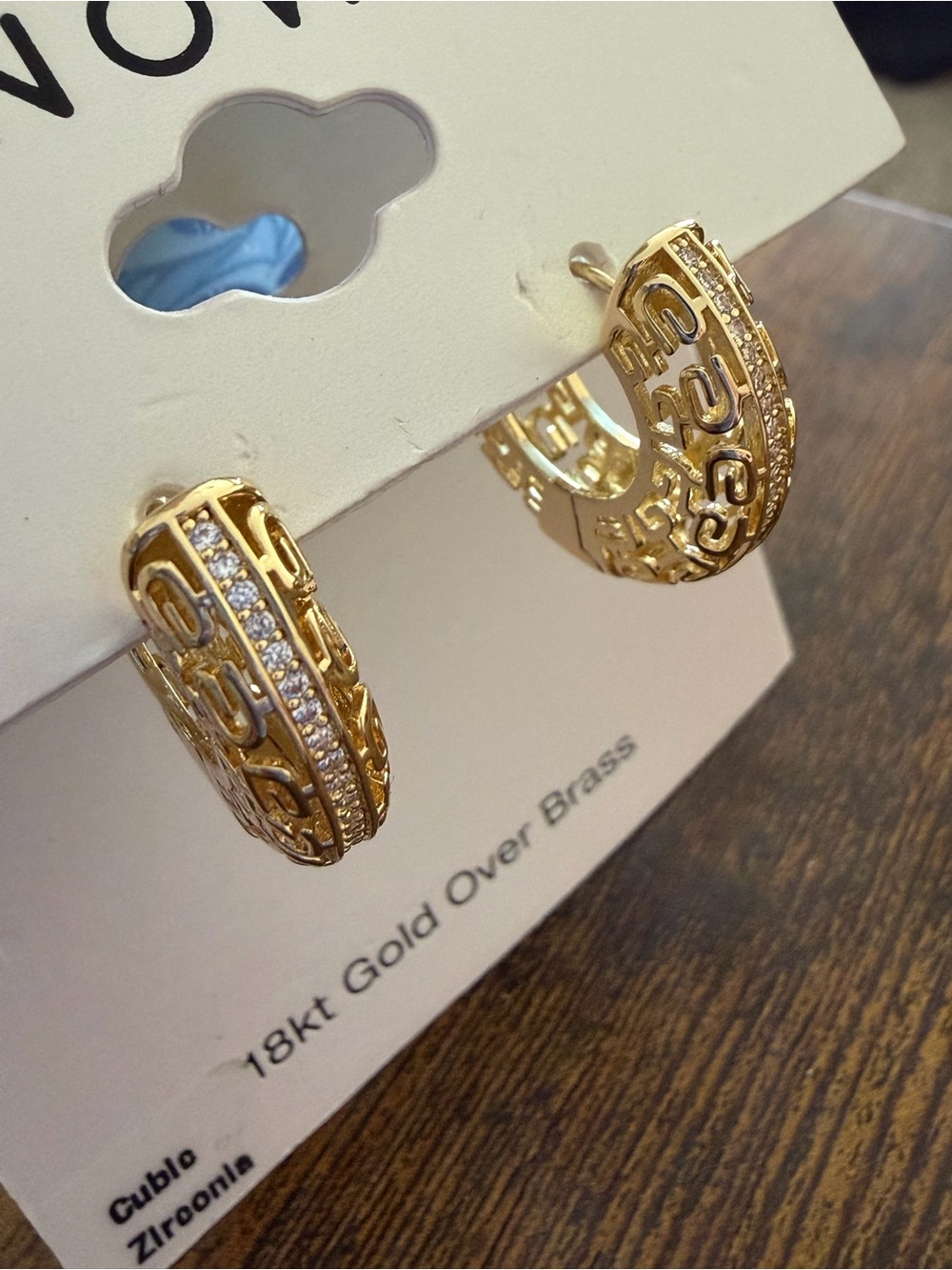 And Now This. Elegant 18kt Gold Over Brass Hoop Earrings with Cubic Zirconia NWT